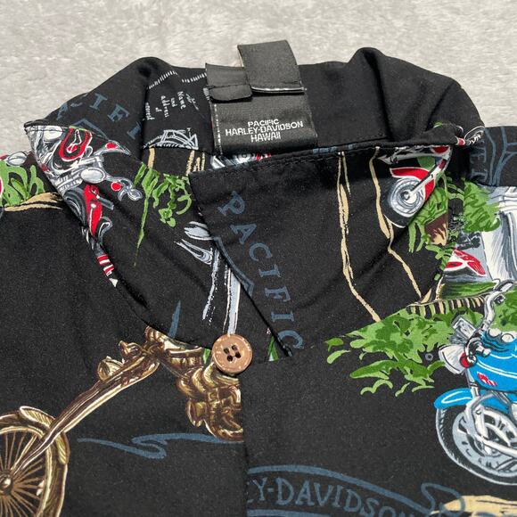 Harley Davidson Tori Richard Hawaiian Shirt Mens Medium Loop Collar Hula Biker - Picture 6 of 14